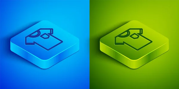 Isometric Line Shirt Icon Isolated Blue Green Background Square Button — Stock Vector