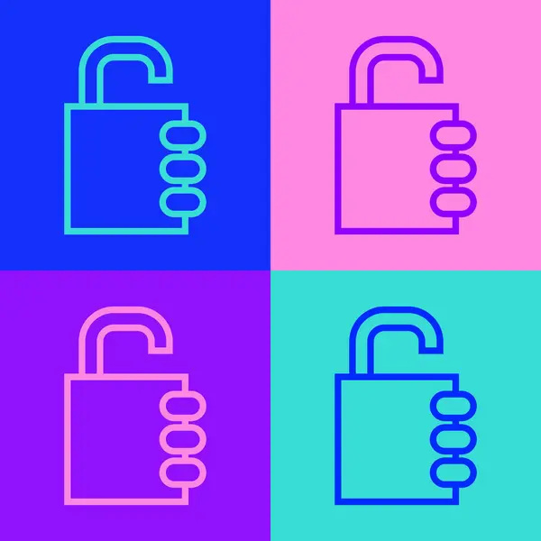 Pop Art Line Safe Combination Lock Icon Isolated Color Background — Stock Vector