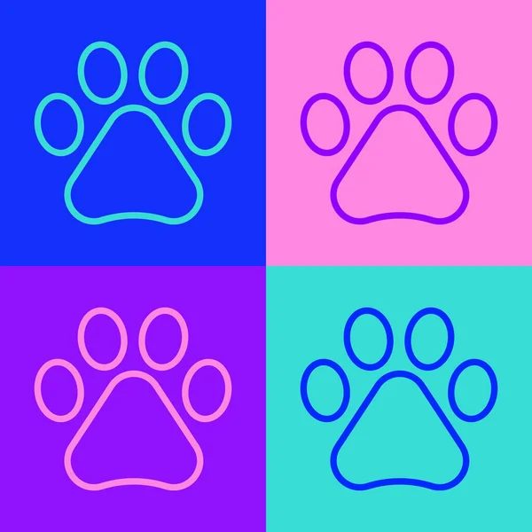 流行艺术线爪印刷图标孤立的颜色背景 狗爪或猫爪印 动物的踪迹B — 图库矢量图片