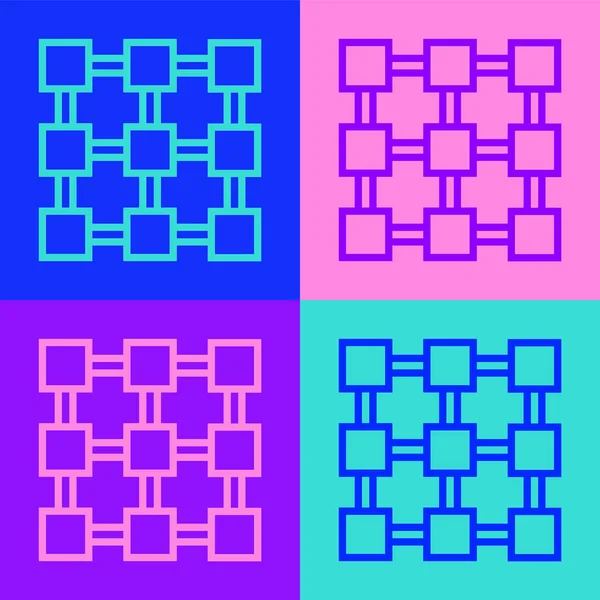 Pop Konst Linje Blockchain Teknik Ikon Isolerad Färg Bakgrund Kryptovaluta — Stock vektor
