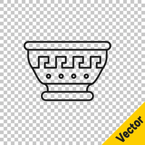 Schwarze Linie Griechische Antike Schale Ikone Isoliert Auf Transparentem Hintergrund — Stockvektor