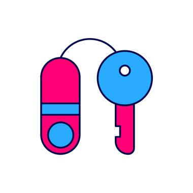 Beyaz arkaplanda izole edilmiş anahtar simgesi ile ana hatları doldurulmuş Ev. Ev anahtarının konsepti. Vektör.