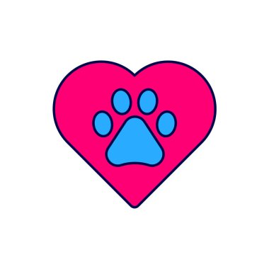 Filled outline Heart with animals footprint icon isolated on white background. Pet paw in heart. Love to the animals.  Vector.