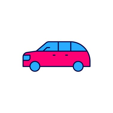 Hatchback ana hatları doldurulmuş araç simgesi beyaz arkaplanda izole edildi. Vektör.