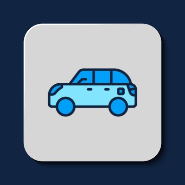 Doldurulmuş ana hatchback araba simgesi mavi arkaplanda izole edildi. Vektör.