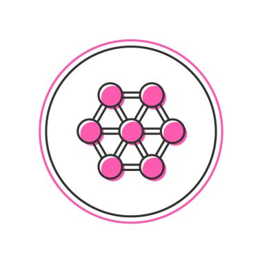 Doldurulmuş Molekül simgesi beyaz arkaplanda izole edildi. Kimya moleküllerinin yapısı, fen öğretmenlerinin yenilikçi eğitim posteri. Vektör.