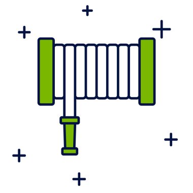 Beyaz arka planda izole edilmiş ana hatlı itfaiye hortumu makarası simgesi. Vektör.