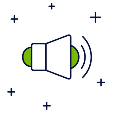 Doldurulmuş ana hatlı Megafon simgesi beyaz arkaplanda izole edildi. Sözcü işareti. Vektör.