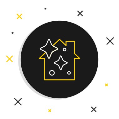 Line Home temizlik hizmeti konsepti simgesi beyaz arkaplanda izole edildi. Bina ve ev. Renkli taslak konsepti. Vektör.