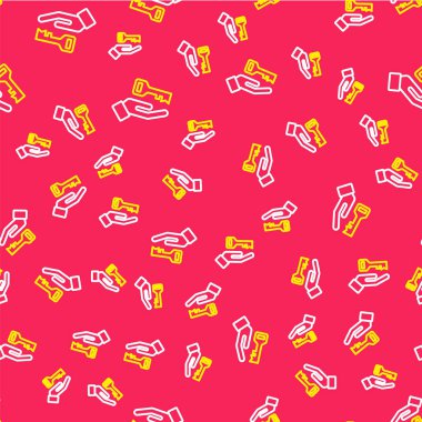 Psikoloji ikonundaki soruna çizgi çözümü kırmızı zemin üzerinde izole edilmiş kusursuz desen. Anahtar. Akıl sağlığı terapisi. Vektör.