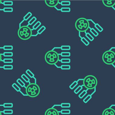 Çizgi Radyoaktif simgesi mavi arkaplandaki kusursuz deseni izole etti. Radyoaktif zehirli sembol. Radyasyon tehlikesi işareti. Vektör.