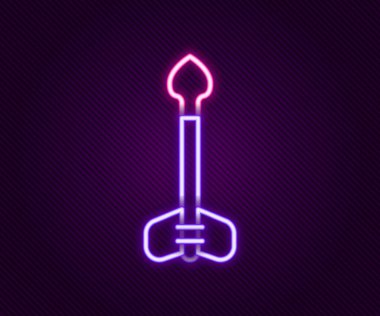 Parlayan neon çizgi ok simgesi siyah arkaplanda izole edildi. Renkli taslak konsepti. Vektör.