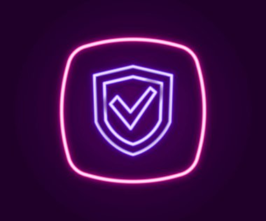 Parlayan neon çizgi simgesi siyah arkaplanda izole edildi. Sigorta konsepti. Gardiyan. Güvenlik, güvenlik, koruma, gizlilik kavramı. Renkli taslak konsepti. Vektör.