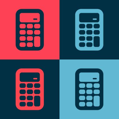 Pop Art Calculator simgesi renk arkaplanında izole edildi. Muhasebe sembolü. İş hesaplamaları matematik eğitimi ve finans. Vektör.