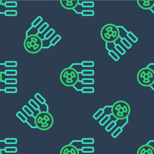 Çizgi Radyoaktif simgesi mavi arkaplandaki kusursuz deseni izole etti. Radyoaktif zehirli sembol. Radyasyon tehlikesi işareti. Vektör.