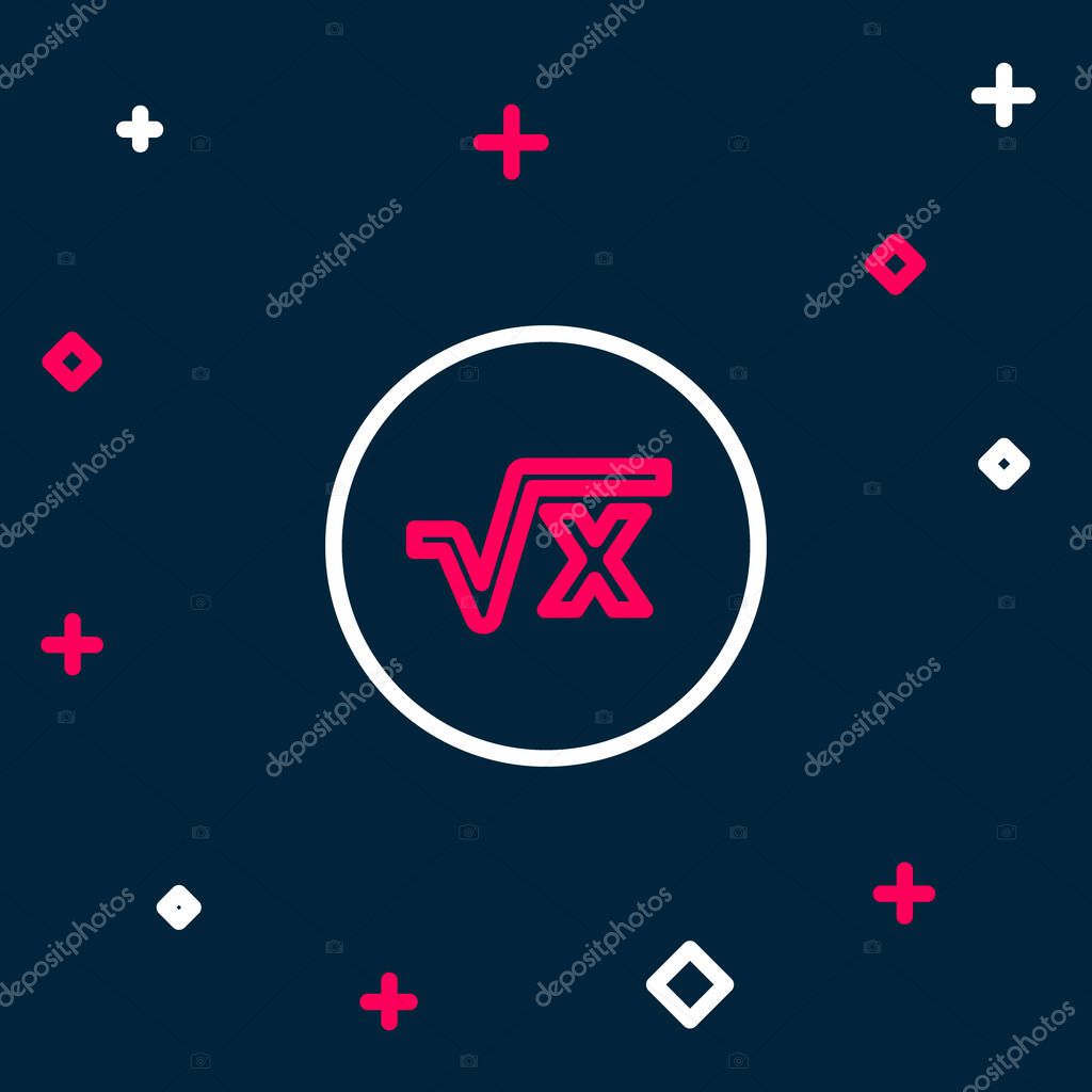 Line Square root of x glyph icon isolated on blue background. Mathematical expression. Colorful outline concept. Vector.