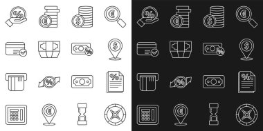 Hat Güvenli Finans belgesi Para yeri para dolar destesi kağıt para kredi kartı indirimi yüzde etiket ve para ikonu ile. Vektör.