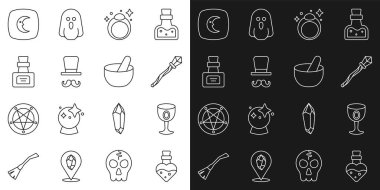 Ortaçağ Sihirli Kadeh Taşı iksirli Şişe halkası. Sihirbaz Ay, yıldızlar ve cadı kazanı ikonu. Vektör.