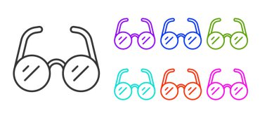 Siyah çizgi Gözlük simgesi beyaz arkaplanda izole edildi. Gözlük çerçevesi sembolü. Simgeleri renklendirin. Vektör.