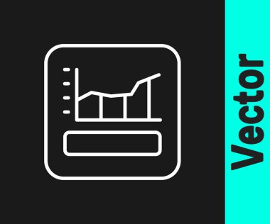 Beyaz çizgi grafiği, çizelgesi, çizelgesi, diyagramı, bilgi grafiği, turta grafik simgesi siyah arkaplanda izole edilmiş. Vektör.
