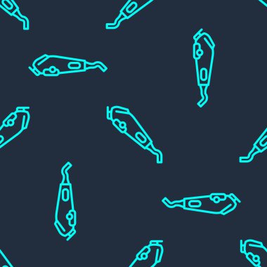 Yeşil çizgi elektrikli saç kırpıcısı ya da traş ikonu mavi arka planda izole edilmiş pürüzsüz desen. Berber dükkanı sembolü. Vektör.