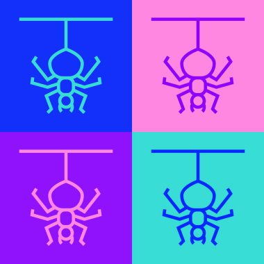 Pop sanat çizgisi Örümcek simgesi renk arkaplanında izole edildi. Mutlu Cadılar Bayramı Partisi. Vektör.