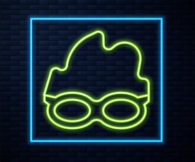 Yüzme ikonu için parlayan neon şeritli gözlük tuğla duvar arka planında izole edilmiş. Yüzme gözlükleri. Su altı ekipmanları. Vektör.