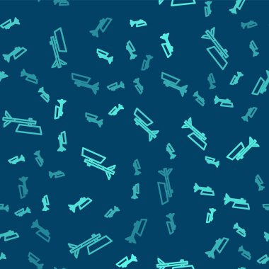 Softbox simgesindeki yeşil çizgi Stüdyo ampulü mavi arkaplanda izole edilmiş pürüzsüz desen. Gölge yansıma tasarımı. Vektör.