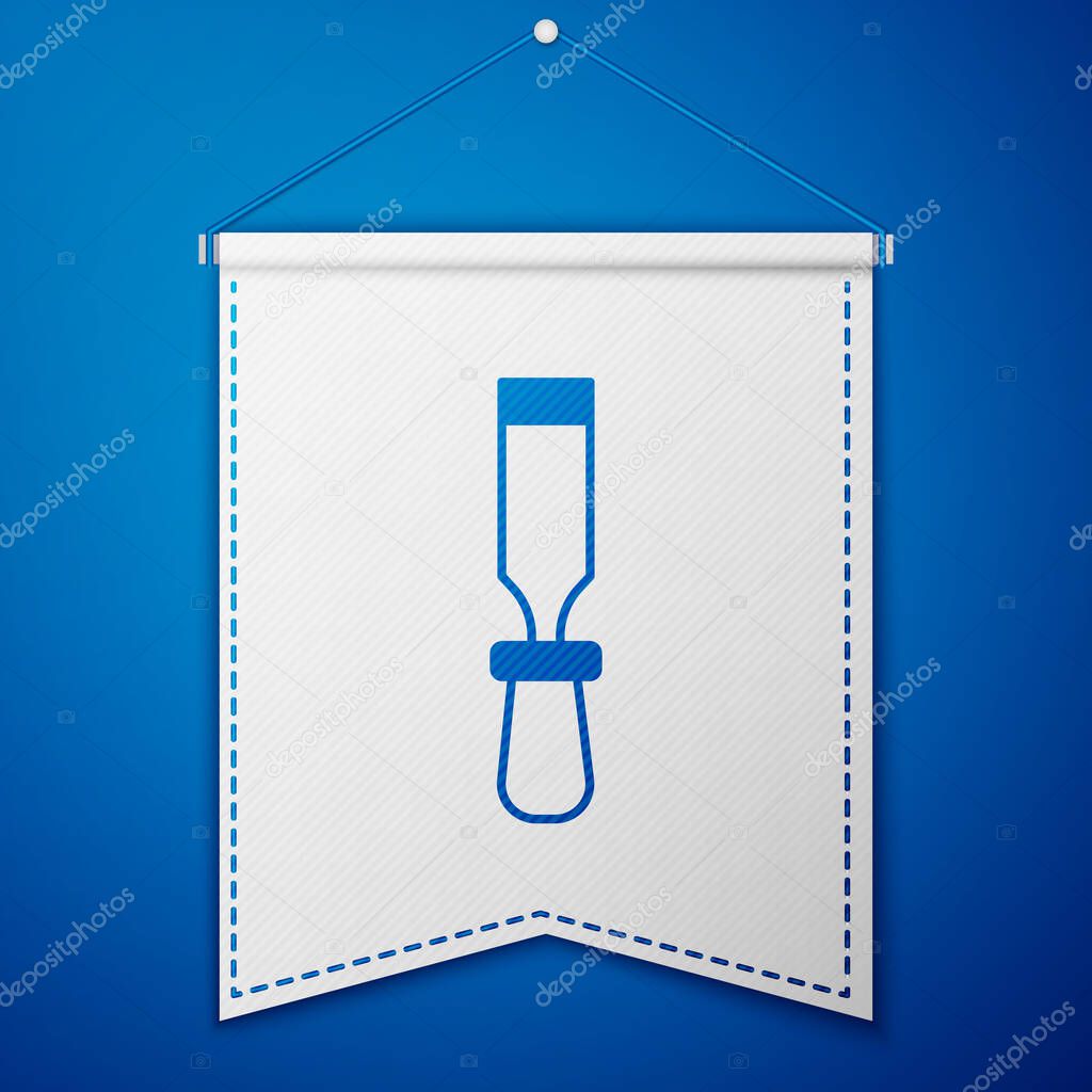 Blue Chisel tool for wood icon isolated on blue background. White pennant template. Vector.
