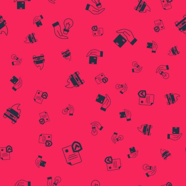 Kontratı elinde ampul, elinde yanan araba ve kusursuz şablona sigortalı olarak ayarla. Vektör.