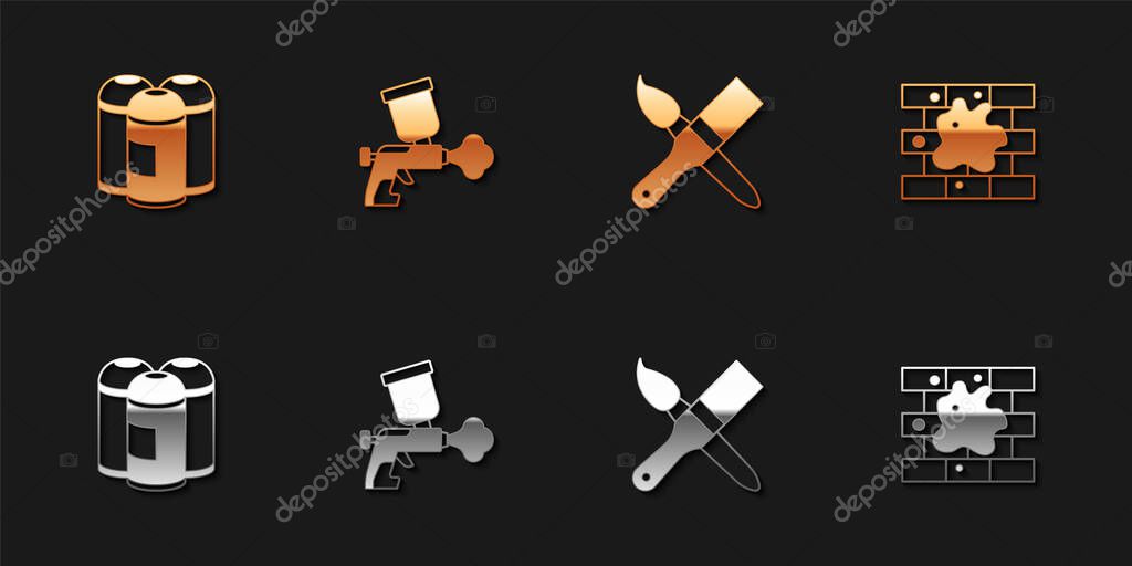 Set Paint spray can gun brush and Painting the house icon. Vector.