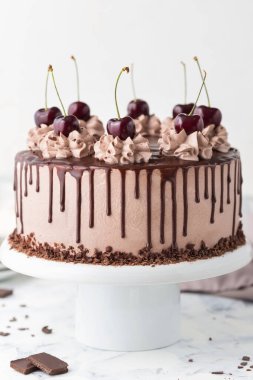 Kremayla süslenmiş çikolatalı kek.