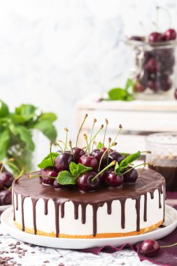 Kirazlı ve çikolatalı lezzetli cheesecake 'in kapağını kapat.