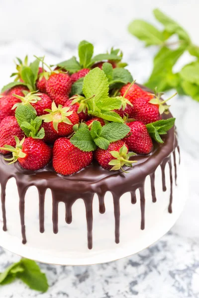 Close Delicious Cheesecake Strawberries — Stock Photo, Image