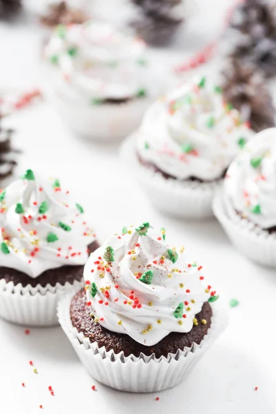 Cupcakes Chocolate Con Crema Primer Plano — Foto de Stock