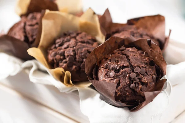 Primer Plano Magdalenas Chocolate Con Patatas Fritas —  Fotos de Stock