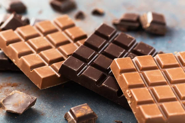 Close Black Milk Chocolate Bars — Stock Photo, Image