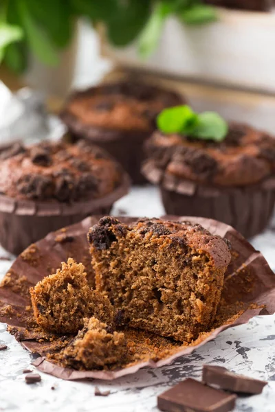 Close Muffins Chocolate Com Chips — Fotografia de Stock