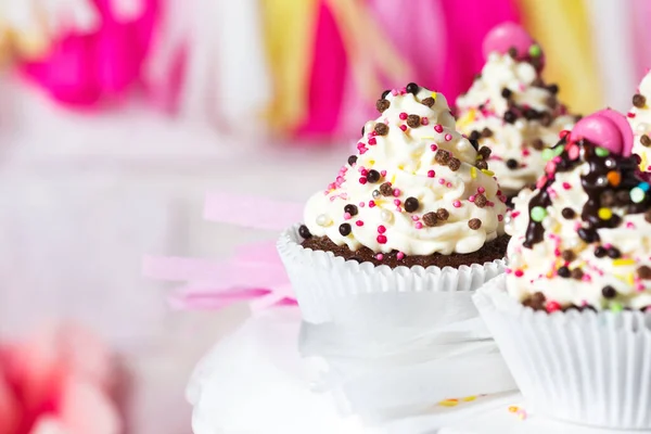 Primer Plano Cupcakes Chocolate Caseros Crema — Foto de Stock