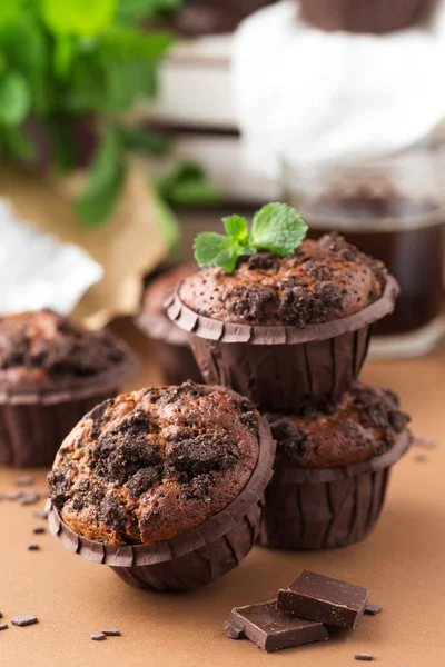 Primo Piano Muffin Cioccolato Con Gocce — Foto Stock