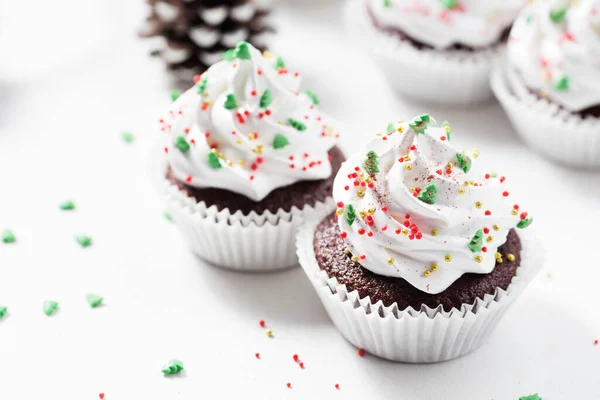 Chocolate Cupcakes Cream Closeup — Stock Photo, Image