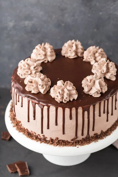 Finom Csokoládé Torta Díszített Krém — Stock Fotó