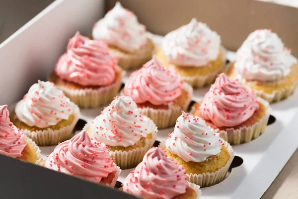 Mini Cupcakes Con Crema Primer Plano — Foto de Stock