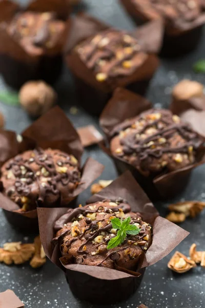 Primer Plano Magdalenas Chocolate Con Patatas Fritas —  Fotos de Stock