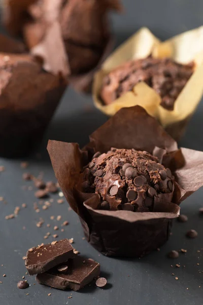 Close Muffins Chocolate Com Chips — Fotografia de Stock