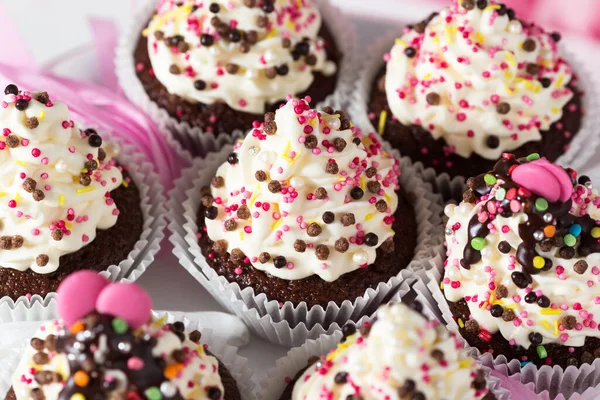 Closeup Homemade Chocolate Cupcakes Cream — Stock Photo, Image