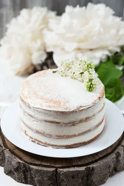 Közeli Ból Finom Keksz Torta Krémmel — Stock Fotó