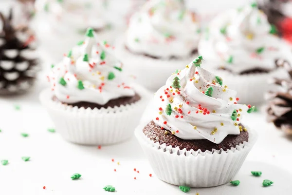 Schokoladen Cupcakes Mit Sahne Nahaufnahme — Stockfoto