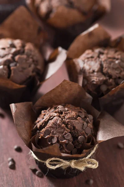 Close Van Chocolade Muffins Met Chips — Stockfoto