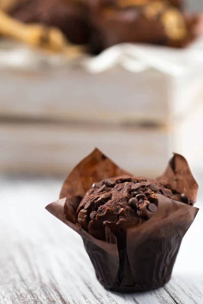 Närbild Chokladmuffins Med Chips — Stockfoto